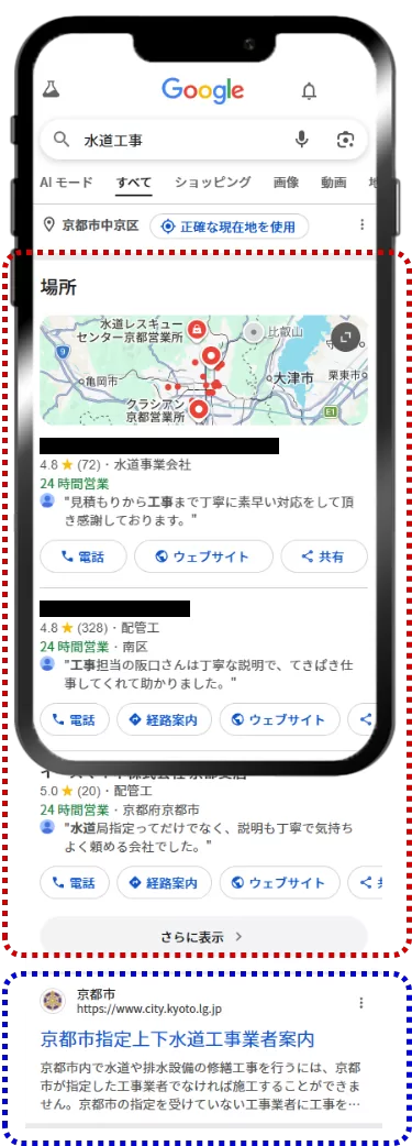 水道工事の検索結果画面